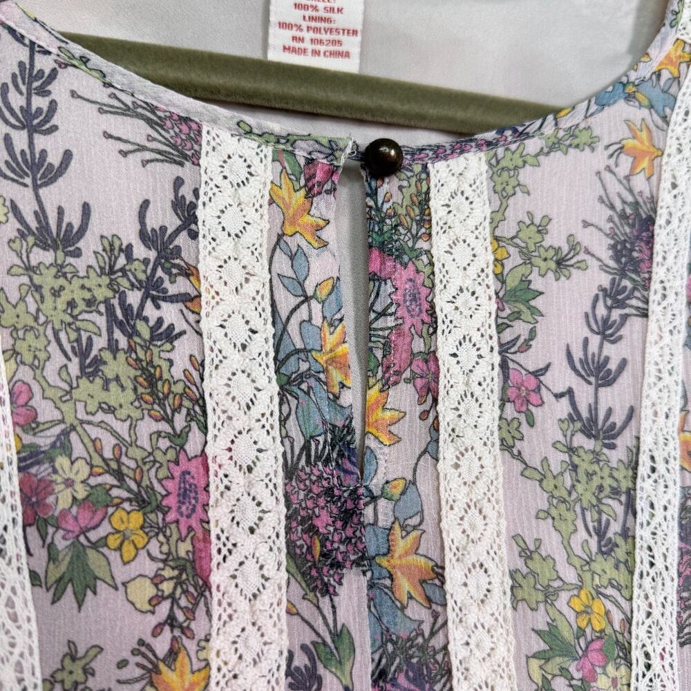 Sundance Silk Dress Womens Small Floral Boho Cottagecore Peasant Tunic Lace Trim - Picture 6 of 13